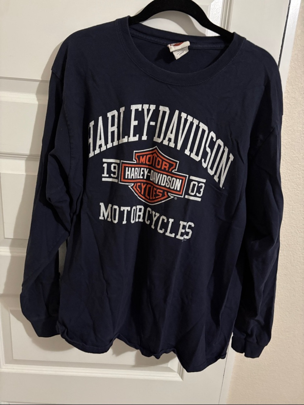 Harley-Davidson Men’s Navy Long Sleeve Tee with Orange Logo